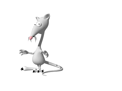 Cute White Cartoon Mouse With Long Nose Sitting And Outstretched Paws 3d model