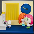 Office Furniture White Desk And Chair With Yellow Blinds Blue Clock