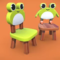 Two Green Frog Shaped Children's Chairs With Cute Smile On Orange Background