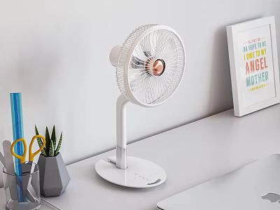 White Air Circulator Fan On Office Desktop 3d model