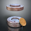 Musical Instruments And Art Supplies Including Stacked Metallic Palettes And Golden Paint