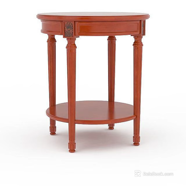 Red Wooden Side Table With Carved Details Turned Legs And Lower Shelf 3d model 