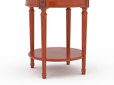 Red Wooden Side Table With Carved Details Turned Legs And Lower Shelf 3d model