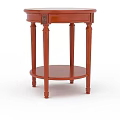 Red Wooden Side Table With Carved Details Turned Legs And Lower Shelf