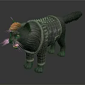 Fierce Cat With Orange Hair In Spiked Black Leather Armor And Yellow Eyes