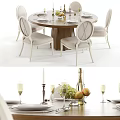 Modern Round Dining Table Set With Light Upholstered Chairs And Tabletop Fruit 3d model