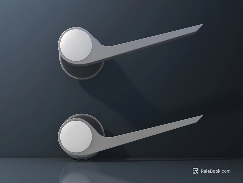Two Sleek Modern Door Handles With Circular Knob And Elongated Lever On Dark Reflective Background 3d model 