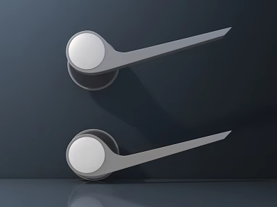 Two Sleek Modern Door Handles With Circular Knob And Elongated Lever On Dark Reflective Background 3d model