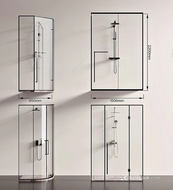 Contemporary Shower Enclosure Design With Detailed Technical Dimensions 850mm And 900mm 3d model 