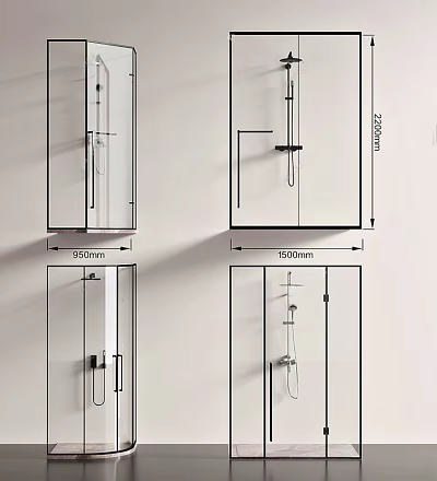 Contemporary Shower Enclosure Design With Detailed Technical Dimensions 850mm And 900mm 3d model