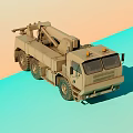 Military Utility Vehicle In Khaki With Crane Arm And Yellow Warning Lights
