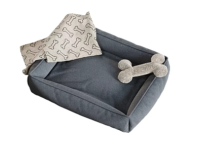 Gray Pet Cage With Soft Cushion Bone Patterned Blanket And Plush Bone Toy 3d model