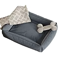 Gray Pet Cage With Soft Cushion Bone Patterned Blanket And Plush Bone Toy 3d model