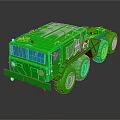 Green Military Truck Model 3D Rendered With Multiple Wheels Blue Windshield Dark Background And Reflection