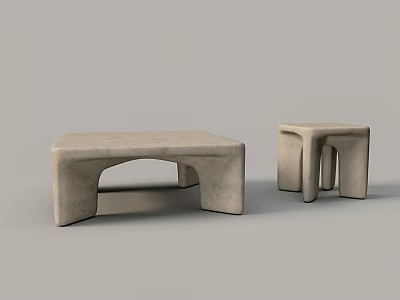 Two Modern Minimalist Concrete Coffee Tables With Unique Geometric Base Design 3d model