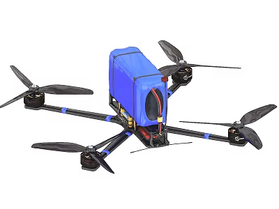 Professional Four Rotor Drone With Blue Body And Black Propellers 3d model