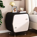 Bedroom Interior With Black And White Nightstand Photo Frame Mug Books And Green Plant