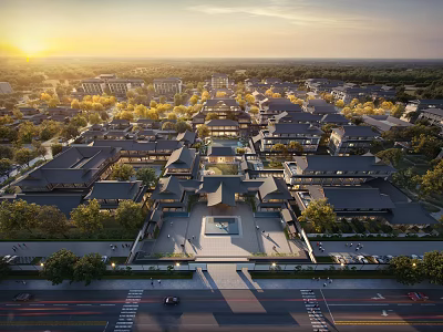 Aerial Planning of Traditional Architecture Community with Neat Layout and Greenery 3d model
