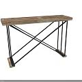 Modern Console Table With Wooden Top And Black Metal Cross Frame