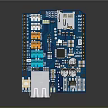 Blue Computer Circuit Board With Ethernet Port Capacitors And Electronic Components