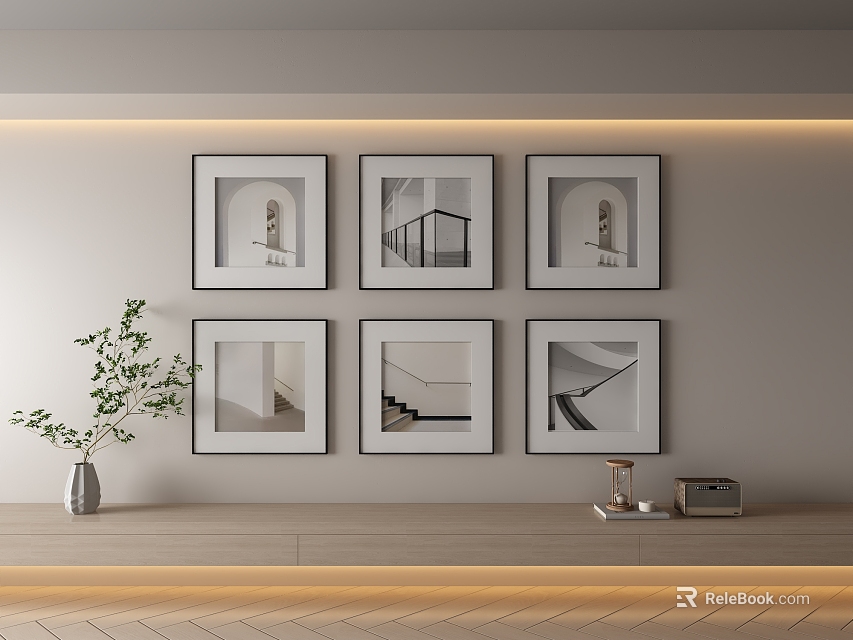 Abstract Paintings Display In Minimalist Interior Wall 3d model 