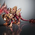 Mythical Red And Gold Armored Dragon Creature With Fiery Mane And Intricate Details
