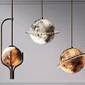 Stylish Modern Planet Shaped Chandeliers Featuring Ring Decorations And Metallic Tones