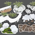 Modern Garden Landscape Design With Curved White Structures Trees And Greenery 3d model