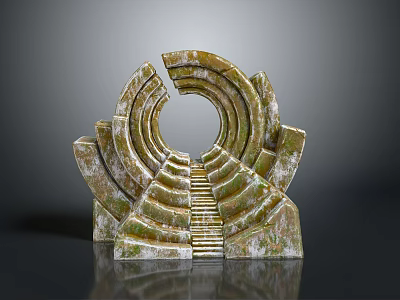 Modern Home Decorative Sculpture with Circular Step Design and Yellow Green Texture 3d model