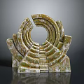 Modern Home Decorative Sculpture with Circular Step Design and Yellow Green Texture