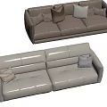 Stylish Brown and Beige Leather Three Seater Sofas With Decorative Accent Cushions 3d model