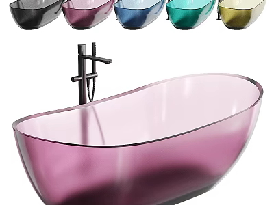 Stylish Transparent Colorful Modern Bathtub with Faucet and Multiple Color Options 3d model