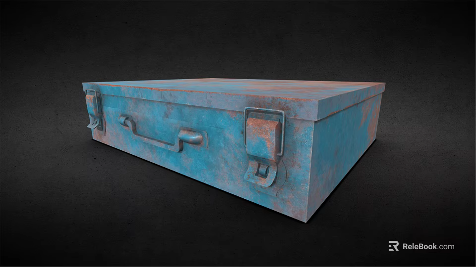 Vintage Blue Rustic Metal Trunk With Distressed Finish And Clasps Handle 3d model 