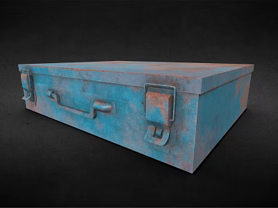 Vintage Blue Rustic Metal Trunk With Distressed Finish And Clasps Handle 3d model