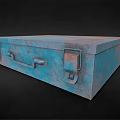 Vintage Blue Rustic Metal Trunk With Distressed Finish And Clasps Handle