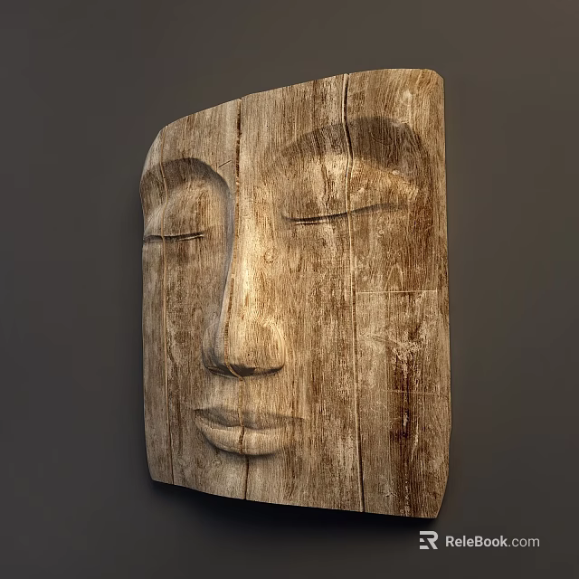Wooden Carved Face Wall Decor With Natural Wood Texture And Simple Design 3d model 