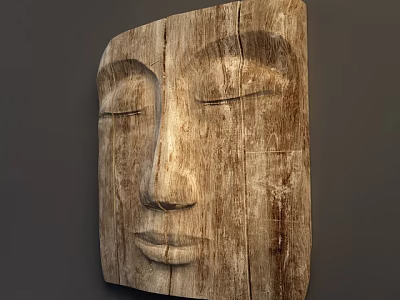 Wooden Carved Face Wall Decor With Natural Wood Texture And Simple Design 3d model