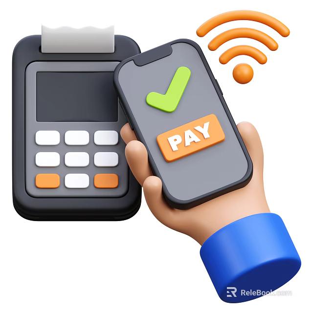Smartphone Digital Payment Process With POS Machine And Wireless Checkmark 3d model 