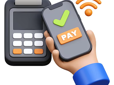 Smartphone Digital Payment Process With POS Machine And Wireless Checkmark 3d model