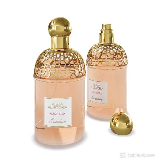 Elegant Perfume Bottles With Golden Hollow Cap And Pink Glass Body For Luxury Fragrance 3d model 