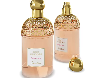 Elegant Perfume Bottles With Golden Hollow Cap And Pink Glass Body For Luxury Fragrance 3d model