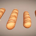 Artisanal Golden Baguettes With Sliced Piece Revealing Soft Crumb And Scattered Crumbs