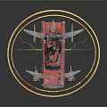 Red Vintage Car Model Featuring Roof Equipment Orange Circular Light And Lightning Effects