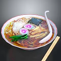 Traditional Ramen Bowl With Sliced Pork Fish Cake Green Onions And Wooden Chopsticks