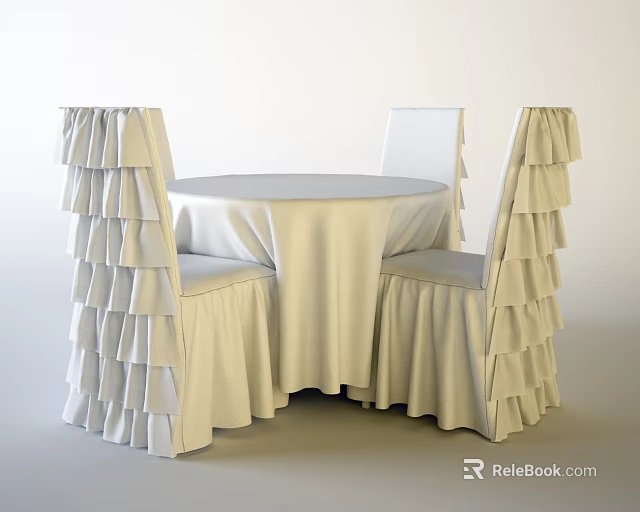 Elegant Round Dining Table Set With Ruffled Chair Covers And Layered Design 3d model