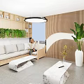 Modern Front Desk Reception Area With Open Layout Green Plants Comfortable Seating And Marble Counter