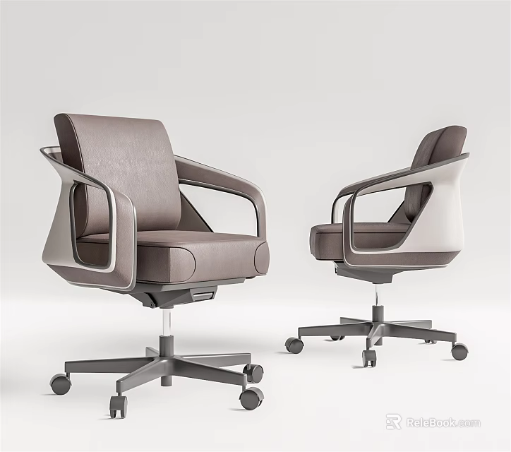 Modern Ergonomic Office Chair With Leather Upholstery Swivel Wheels And Adjustable Armrests 3d model 