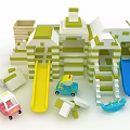 Kids Colorful Building Blocks Play Structure With Slides And Toy Cars