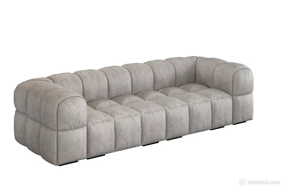 Light Gray Sectional Sofa With Block Tufted Design And Cozy Seats 3d model
