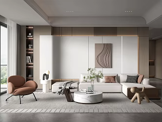 Quiet living room sofa tea table combination leisure chair wall decoration multi-person sofa 3d model